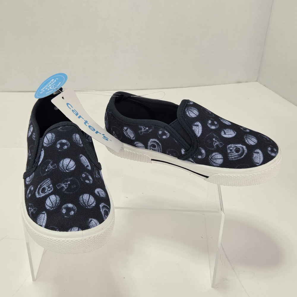 Carter's Damon Slip-On Canvas Sneakers - Navy with Sports Print Size C9 Toddler - Picture 1 of 12
